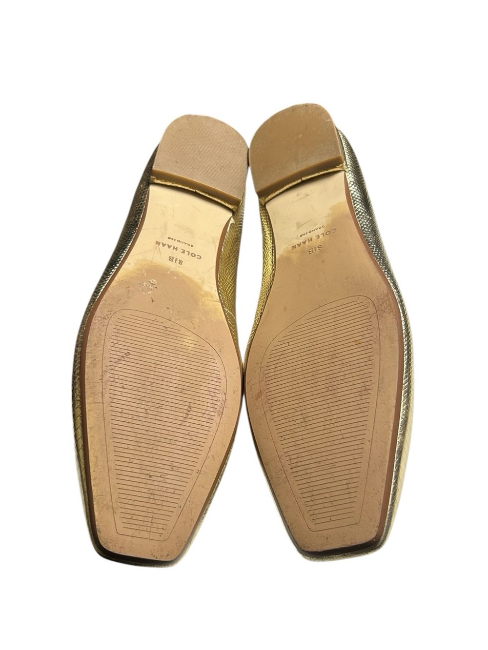 Cole Haan Mary Jane Ballet Flats Gold Lizard-Print Leather Square Toe Size 8.5 - Picture 6 of 6